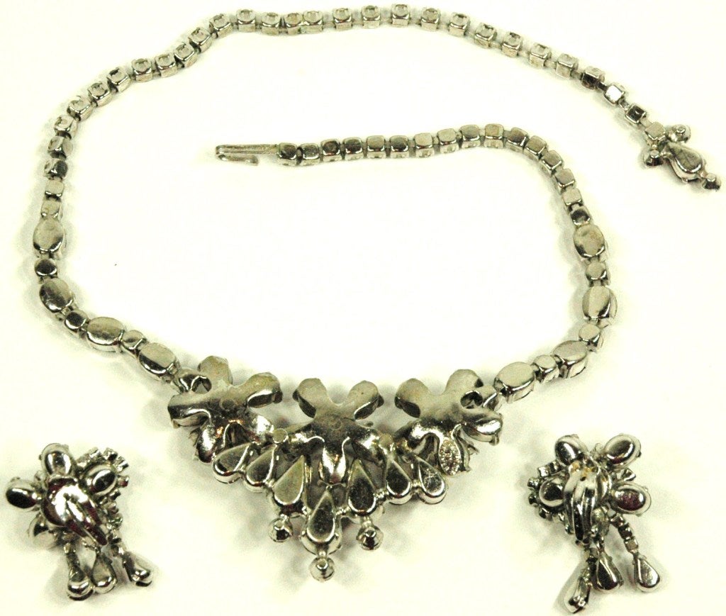 Vintage Christian Dior By Kramer Red & Crystal Stone Necklace & Earrings Set For Sale 1