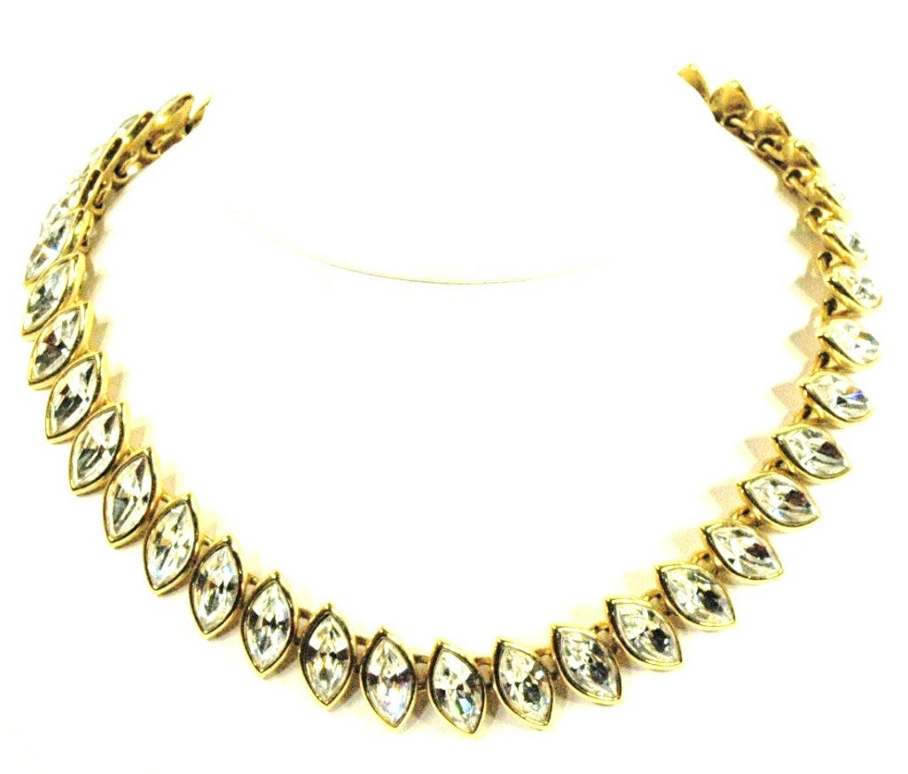 Vintage Napier Striking Bold Bling Crystal Gold Choker Necklace