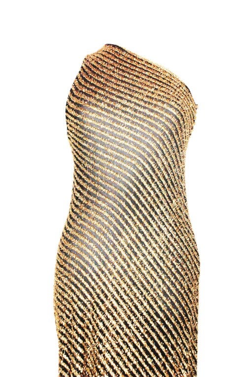 Vintage Stephen Burrow Sexy One Shoulder Sheer Black & Gold Evening Dress