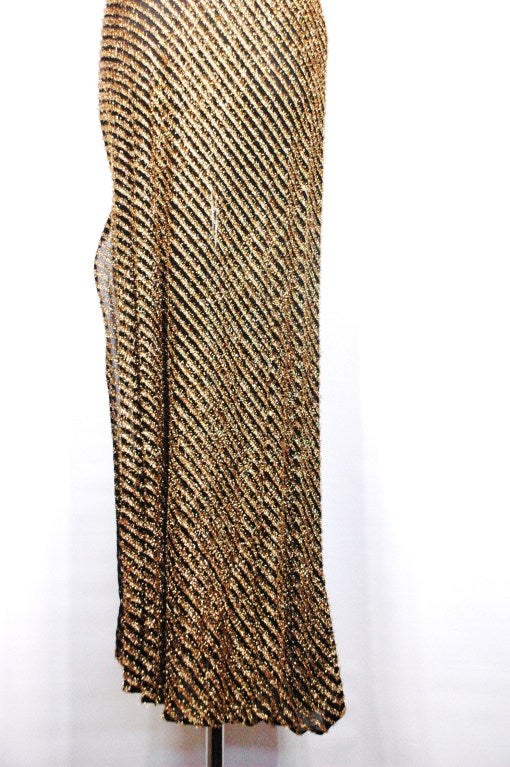 Beige Vintage Stephen Burrow Sexy One Shoulder Sheer Black & Gold Evening Dress For Sale