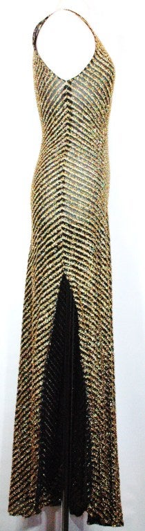 Women's Vintage Stephen Burrow Sexy One Shoulder Sheer Black & Gold Evening Dress For Sale