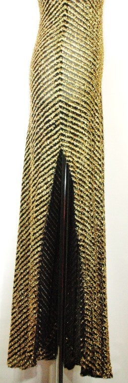 Vintage Stephen Burrow Sexy One Shoulder Sheer Black & Gold Evening Dress For Sale 1