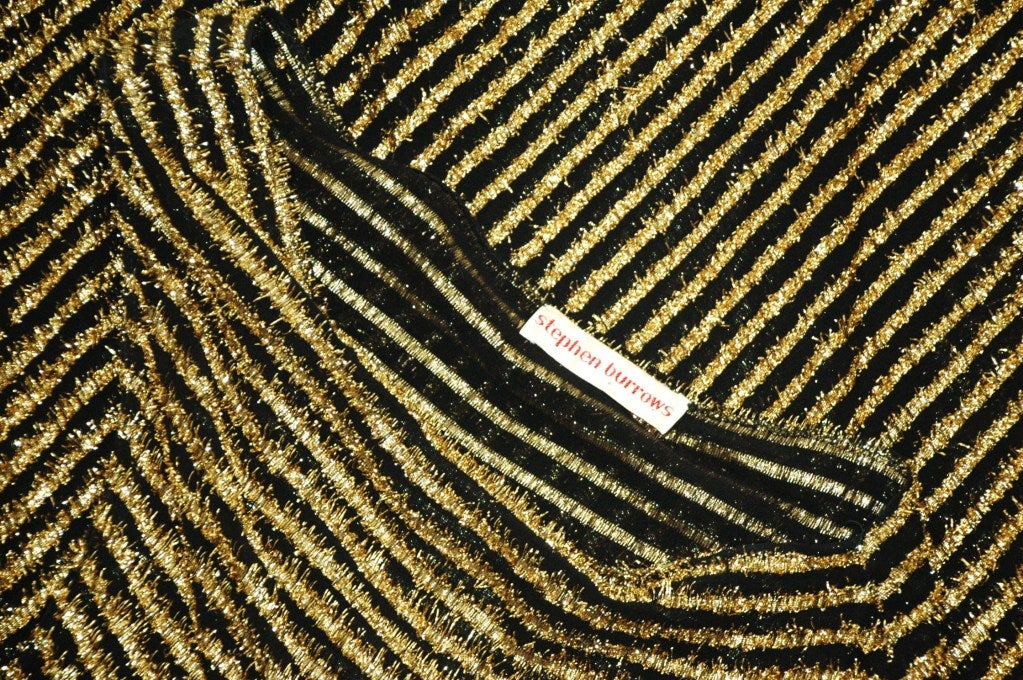 Vintage Stephen Burrow Sexy One Shoulder Sheer Black & Gold Evening Dress For Sale 2