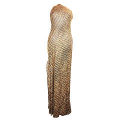 Vintage Stephen Burrow Sexy One Shoulder Sheer Black & Gold Evening Dress