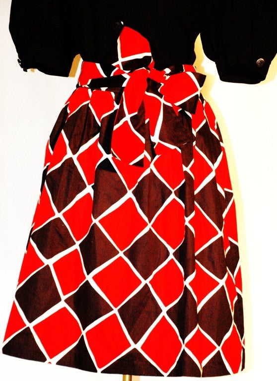 Vintage Yves Saint Laurent YSL RIve Gauche Iconic Harlequin Skirt and Black Blouse