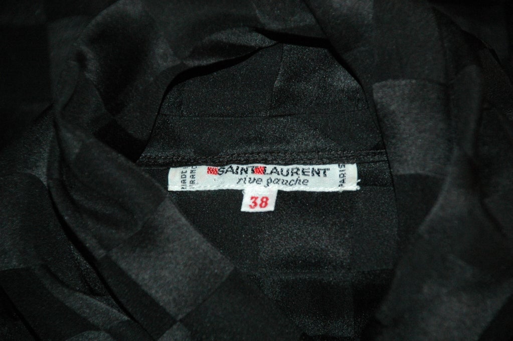 Vintage Yves Saint Laurent YSL Rive Gauche Black checker Silk Blouse w Attached Scarf Bow 38 For Sale 3