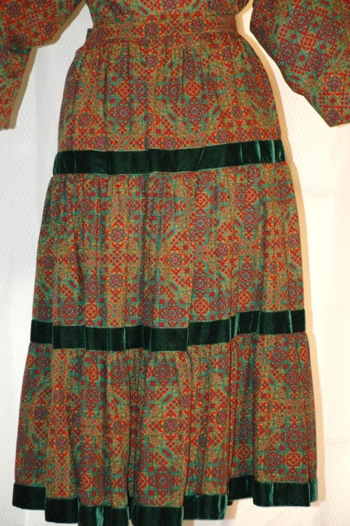 Vintage Yves Saint Laurent YSL Rive Gauche Russian Style 2pc Wool Pheasant Velvet Trim Skirt Set For Sale 2