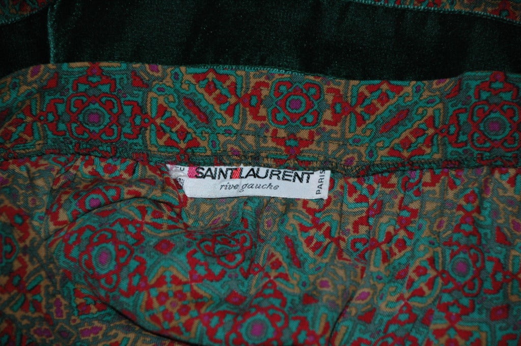 Vintage Yves Saint Laurent YSL Rive Gauche Russian Style 2pc Wool Pheasant Velvet Trim Skirt Set For Sale 4