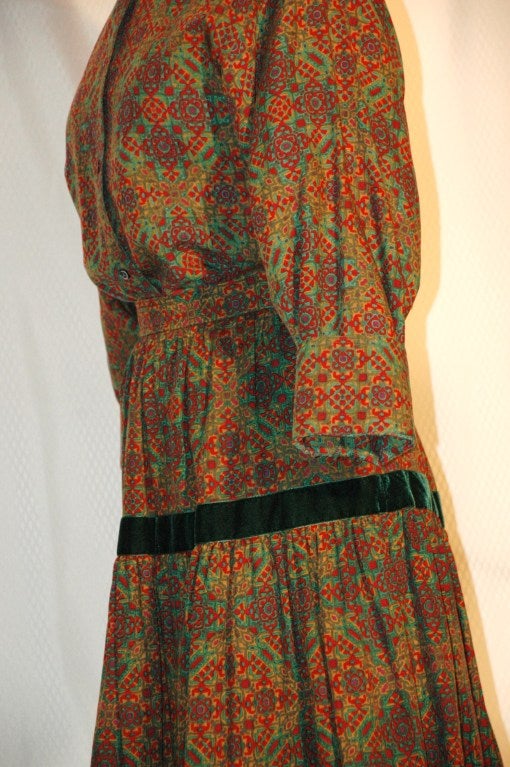 Brown Vintage Yves Saint Laurent YSL Rive Gauche Russian Style 2pc Wool Pheasant Velvet Trim Skirt Set For Sale