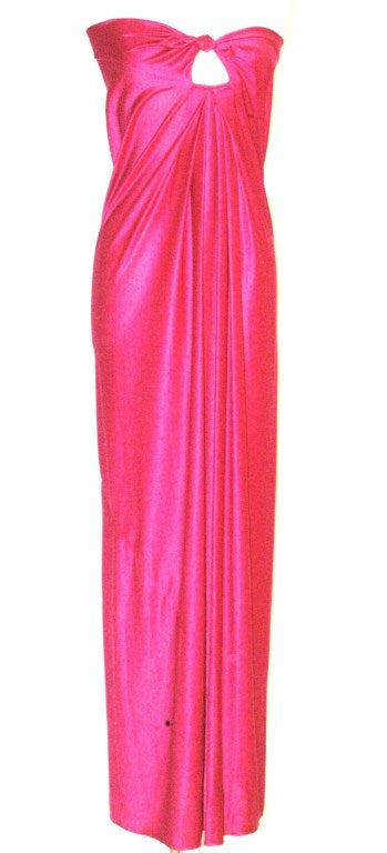 Vintage Halston IV Dorian Strapless w Peek-a-Boo Bust Hot Pink Dress for Saks Fifth Avenue In Excellent Condition In Lake Park, FL