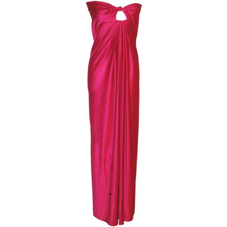 Vintage Halston IV Dorian Strapless w Peek-a-Boo Bust Hot Pink Dress for  Saks Fifth Avenue at 1stDibs