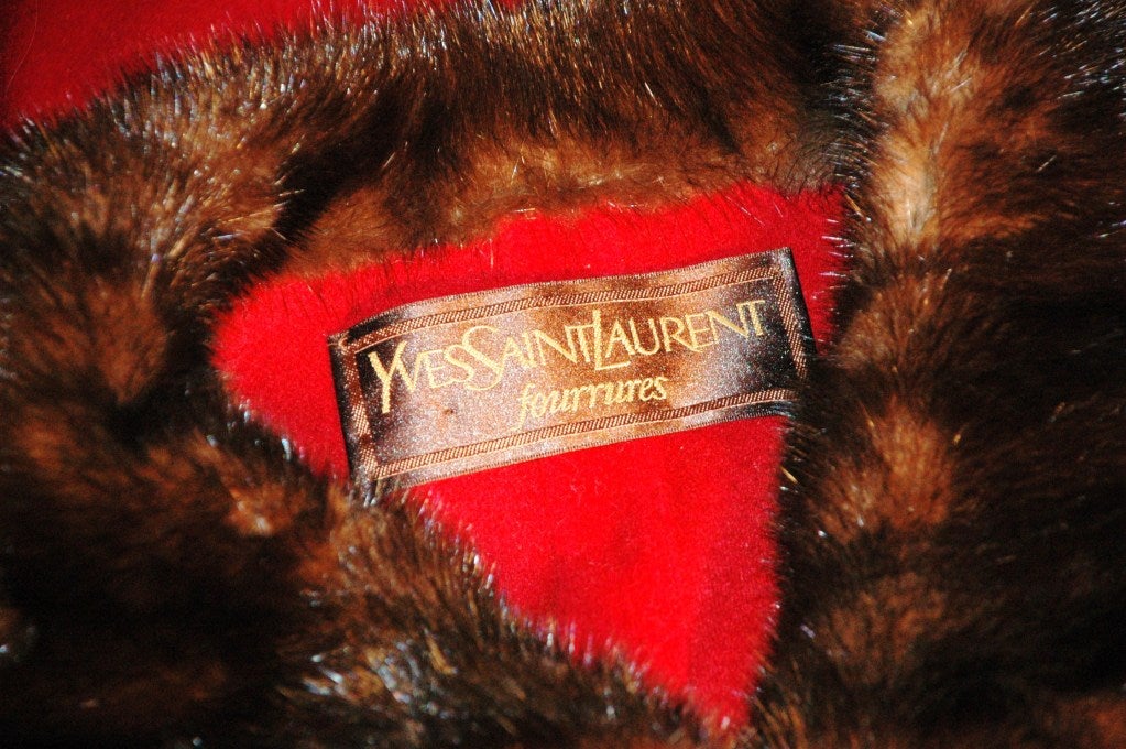 Yves Saint Laurent YSL Red Wool Cape with Mink Collar & Cuffs Coat For Sale 2