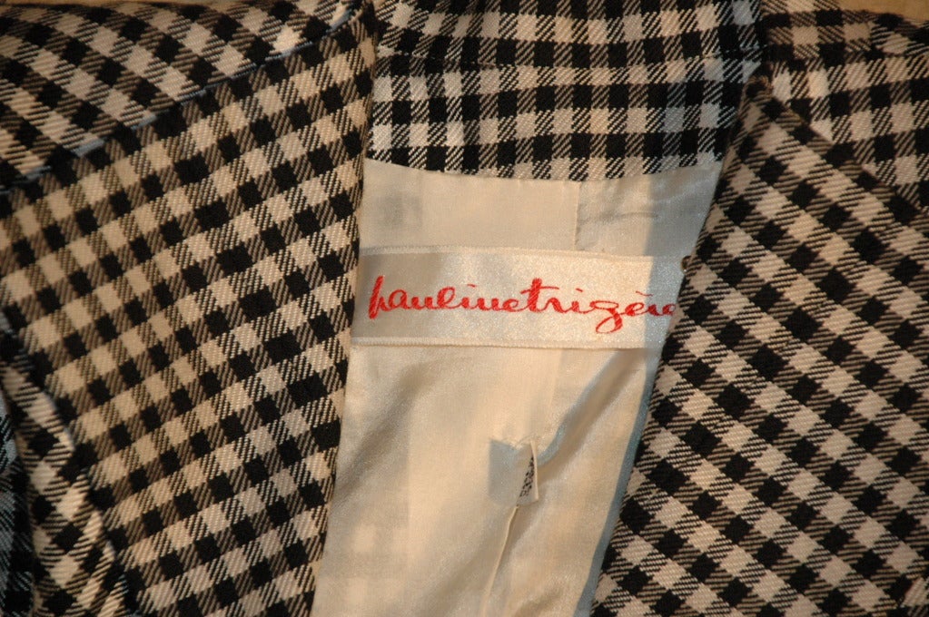 Women's Vintage Pauline Trigere Black & white Checker Jacket w Belt Skirt Suit For Sale
