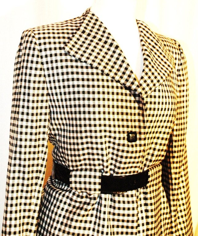 Vintage Pauline Trigere Black & white Checker Jacket w Belt Skirt Suit For Sale 2