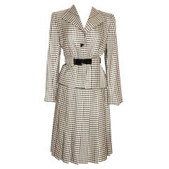 Vintage Pauline Trigere Black & white Checker Jacket w Belt Skirt Suit
