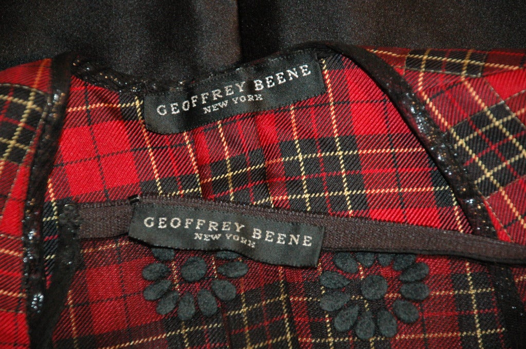 1988 Geoffrey Beene Plaid silk Black Sheer Embroidered Transparent Dress and Crop Jacket For Sale 5