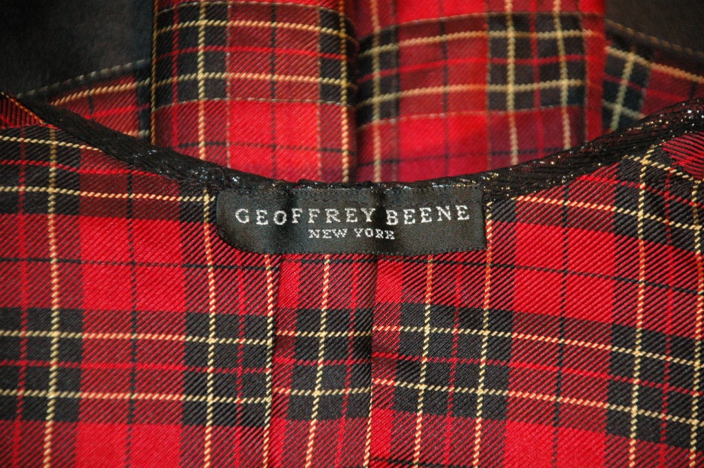 1988 Geoffrey Beene Plaid silk Black Sheer Embroidered Transparent Dress and Crop Jacket For Sale 3