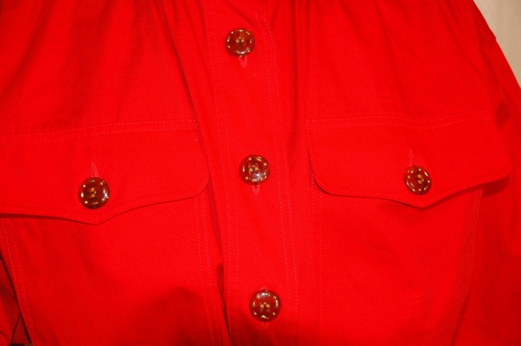 Women's Vintage Yves Saint Laurent YSL Rive Gauche Red Safari Style Shirt For Sale