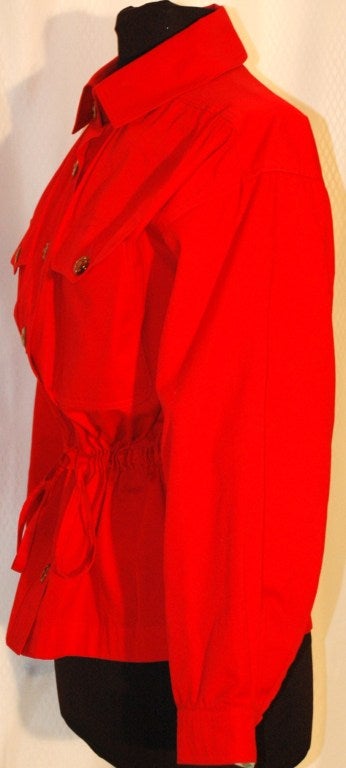 Vintage Yves Saint Laurent YSL Rive Gauche Red Safari Style Shirt For Sale 1