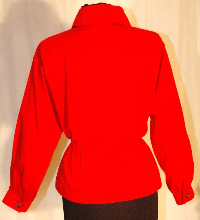 Vintage Yves Saint Laurent YSL Rive Gauche Red Safari Style Shirt For Sale 2