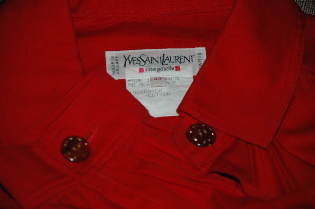 Vintage Yves Saint Laurent YSL Rive Gauche Red Safari Style Shirt For Sale 3