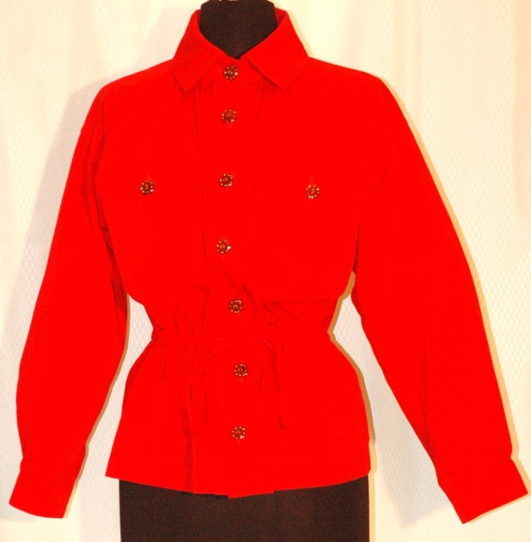 Vintage Yves Saint Laurent YSL Rive Gauche Red Safari Style Shirt For Sale 4