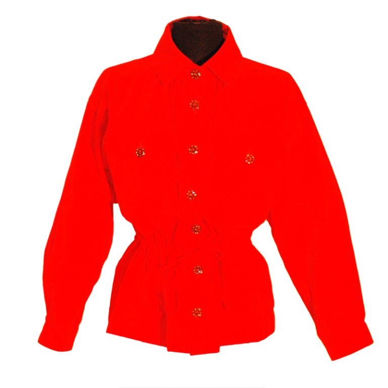 Vintage Yves Saint Laurent YSL Rive Gauche Red Safari Style Shirt For Sale