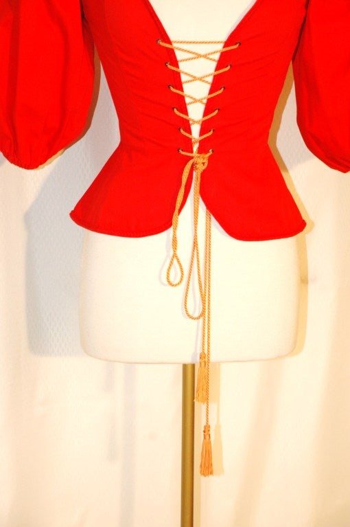 Vintage Yves Saint Laurent YSL Rive Gauche Red Corset Gold Tassel  40 In Excellent Condition In Lake Park, FL