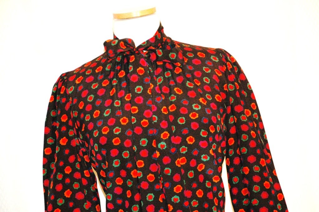 Vintage Yves Saint Laurent YSL Rive Gauche Print Silk Blouse with Scarf