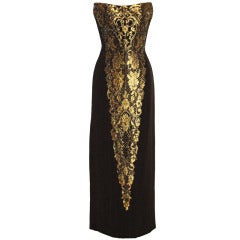 Bob Mackie Black & Gold Strapless Gown Dress