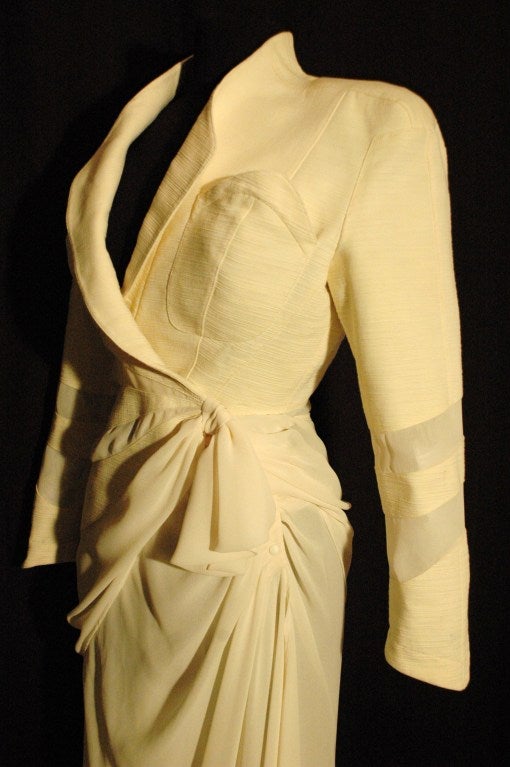 Rare Thierry Mugler 2pc Sheer Transparent Asymmetrical Evening Jacket & Skirt Suit In Excellent Condition For Sale In Lake Park, FL
