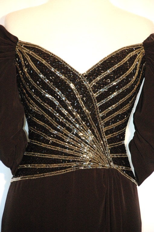 Bob Mackie Boutique Dress Off Shoulders Beaded Black Cocktail Evening Gown In Excellent Condition For Sale In Lake Park, FL