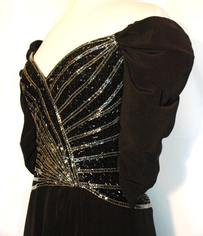 Women's Bob Mackie Boutique Dress Off Shoulders Beaded Black Cocktail Evening Gown For Sale