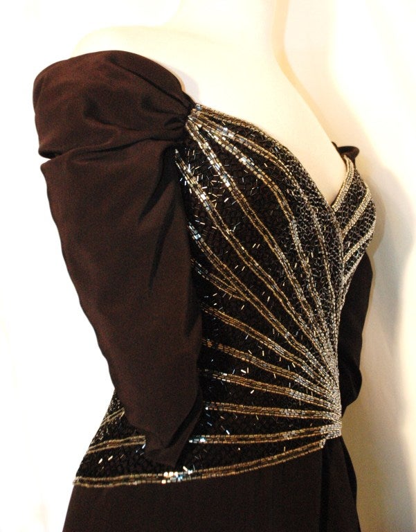 Bob Mackie Boutique Dress Off Shoulders Beaded Black Cocktail Evening Gown For Sale 1