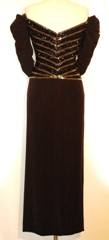 Bob Mackie Boutique Dress Off Shoulders Beaded Black Cocktail Evening Gown For Sale 2