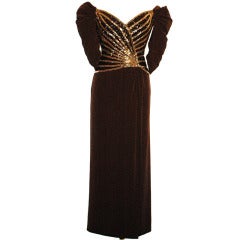 Vintage Bob Mackie Boutique Dress Off Shoulders Beaded Black Cocktail Evening Gown