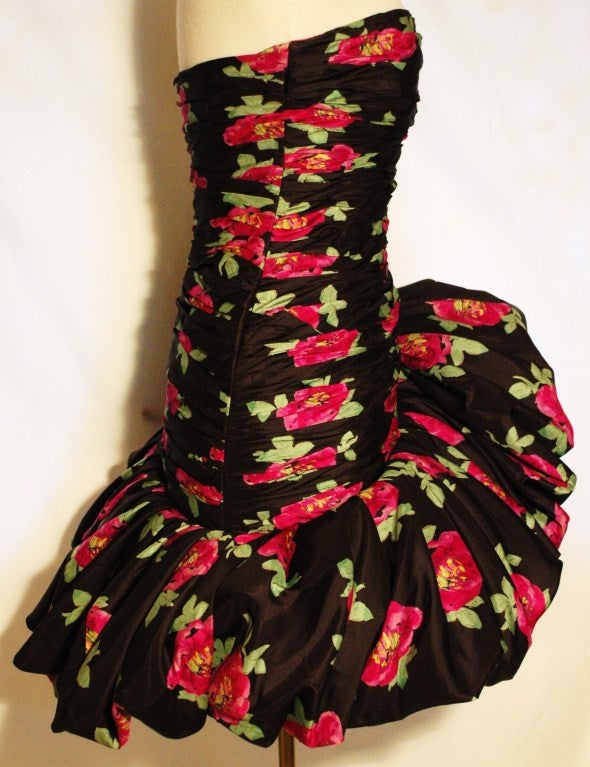 Vintage 1980s Emanuel Ungaro Sexy Strapless Rose Bud Dress For Sale 5