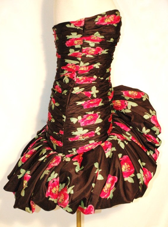 Vintage 1980s Emanuel Ungaro Sexy Strapless Rose Bud Dress For Sale 1