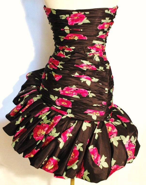 Vintage 1980s Emanuel Ungaro Sexy Strapless Rose Bud Dress For Sale 2