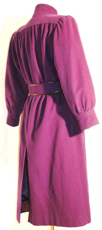Women's Vintage Yves Saint Laurent Rive Gauche Purple Wool Coat & Belt For Sale