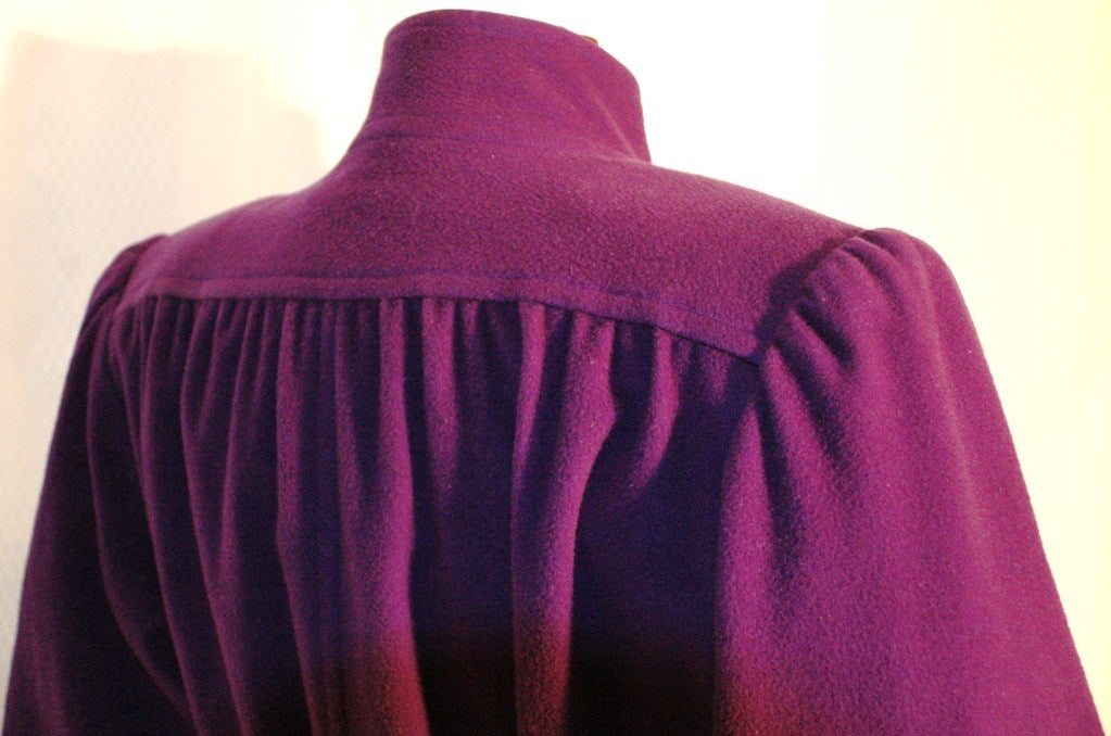 Vintage Yves Saint Laurent Rive Gauche Purple Wool Coat & Belt For Sale 1