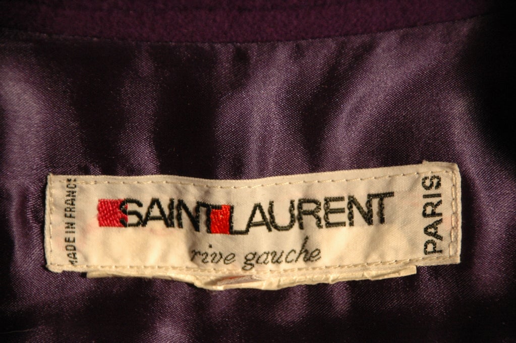 Vintage Yves Saint Laurent Rive Gauche Purple Wool Coat & Belt For Sale 4