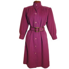 Vintage Yves Saint Laurent Rive Gauche Purple Wool Coat & Belt