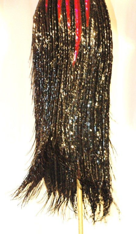 Vintage Bob Mackie Boutique Strapless Fully Beaded Fringe Hot Pink & Black Dress 1980s For Sale 3