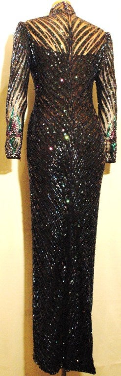 Vintage Bob Mackie Fully Beaded long Sleeve Gown 1980s Rare Unmistakable For Sale 1