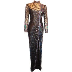 Vintage Bob Mackie Fully Beaded long Sleeve Gown 1980s Rare Unmistakable