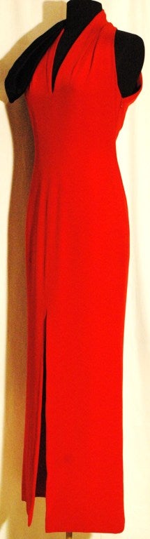 Christian Dior Haute Red Silk Gown with Gigantic Black Bow on Shoulder For Sale 3