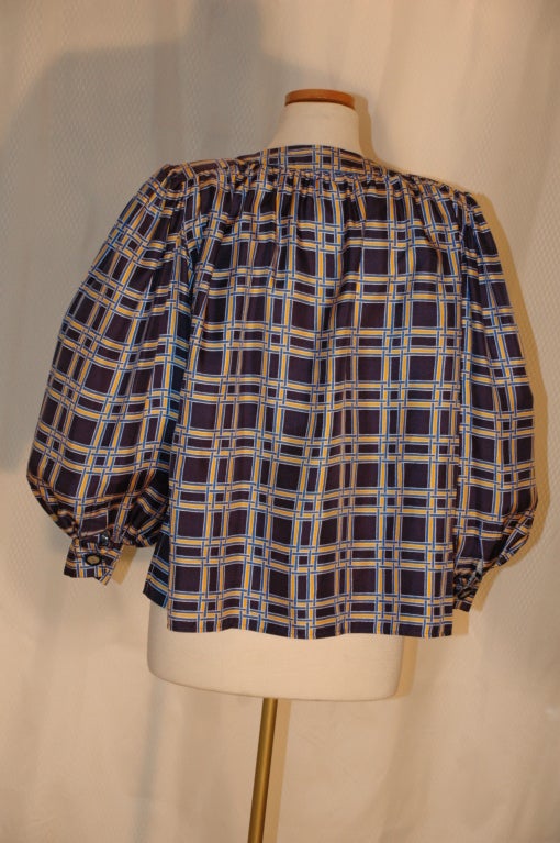 Women's Vintage Yves Saint Laurent YSL Rive Gauche navy & yellow Button up Blouse For Sale