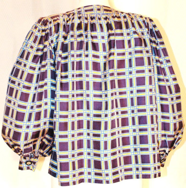 Vintage Yves Saint Laurent YSL Rive Gauche navy & yellow Button up Blouse For Sale 5