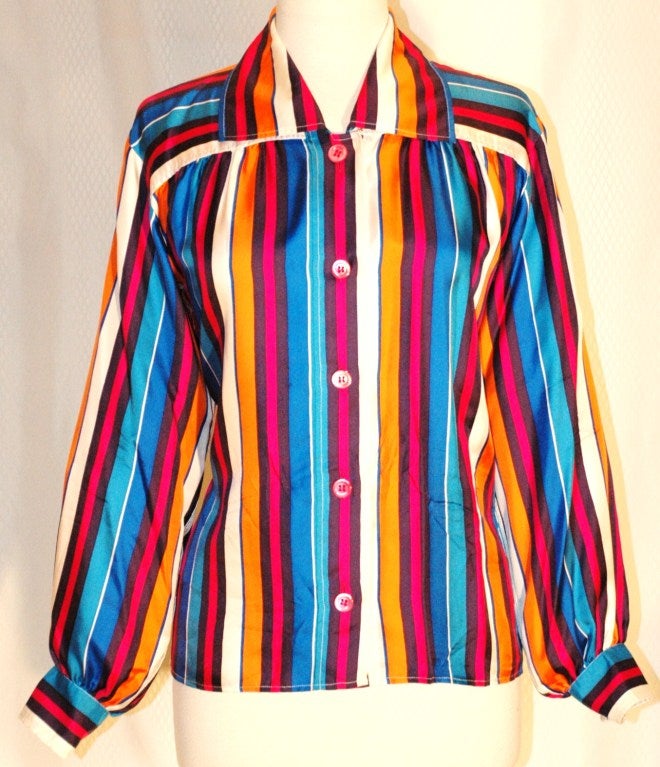 Vintage Yves Saint Laurent YSL Rive Gauche Stripes 100% silk Blouse For Sale 5